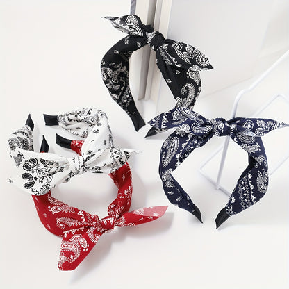 4PCS For A Set, Women's Multi-color Cashew Flower Fabric Bow Wide Edge Hair Accessories Headband, Fashionable Bosimi Style, Suitable For Daily Use