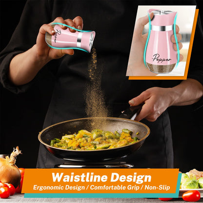 Pink Salt And Pepper Shakers Set With Holder, 4 Oz Kitchen Decor And Accessories Home Essentials Cute Household Items For Mother's Day Housewarming Gift Refillable Design (Pink)