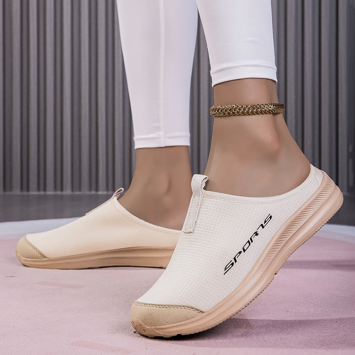 Women's Simple Flat Mule Sneakers, Casual Slip On Outdoor Shoes, Lightweight & Comfortable Shoes plus size