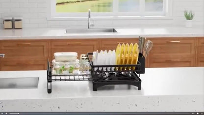 Expandable 2-in-1 Dish Drying Rack - Space-Saving, Rust-Resistant Metal Dish Drainer With Pan Slots, Utensil Holder, And Drainboard For Kitchen Counter And Sink Organization