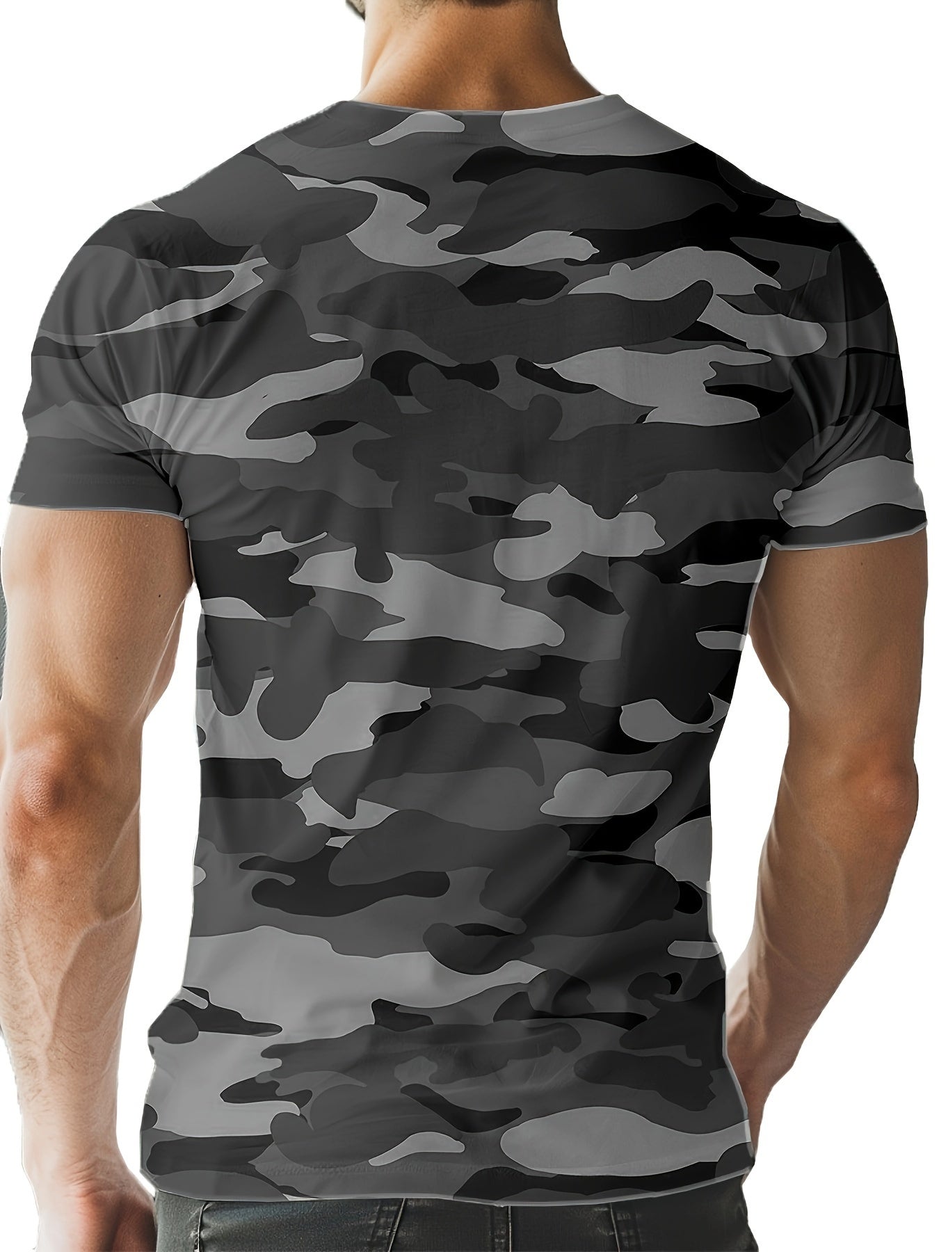 Men's Camouflage Graphic Print T-shirt, Casual Short Sleeve Crew Neck Tee, Men's Clothing For Summer Outdoor