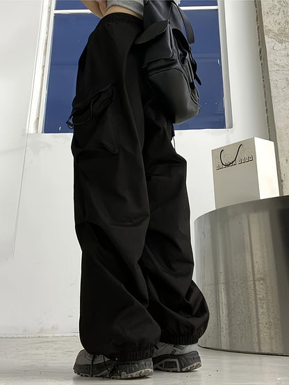 Stylish Wide Leg Cargo Pants with Flap Pockets - Comfortable Drawstring Waist, Relaxed Fit, Breathable Fabric, Perfect for Spring & Summer Outings - Women's Casual Clothing for Everyday Wear