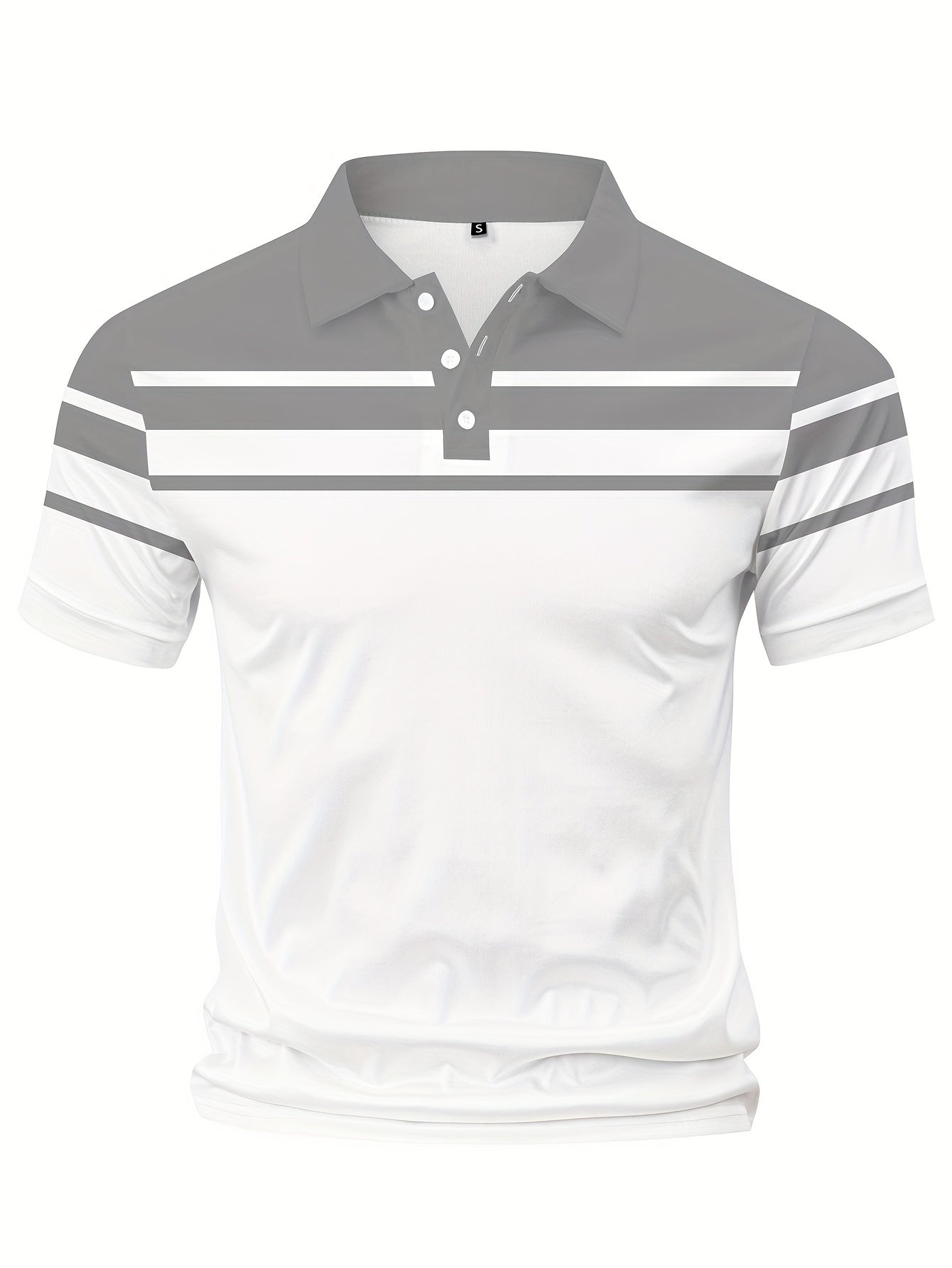 Men's Stripes Color Blocking Print Summer Short Sleeve Lapel T-shirt, Casual Comfy Sports Top As Gift