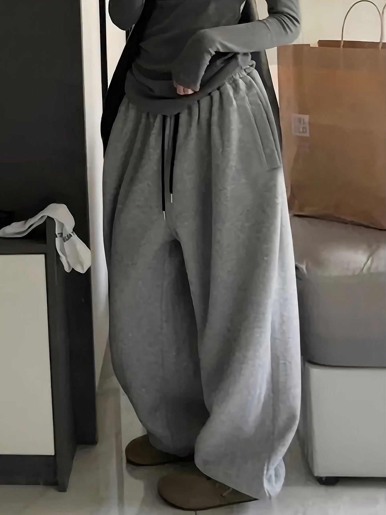 Women's Ultra-Comfy Drawstring Joggers - Casual, Loose Fit, Polyester Sweatpants in Light Gray, Machine Washable, Perfect for All Seasons