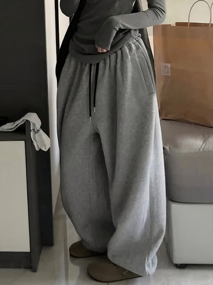 Women's Ultra-Comfy Drawstring Joggers - Casual, Loose Fit, Polyester Sweatpants in Light Gray, Machine Washable, Perfect for All Seasons