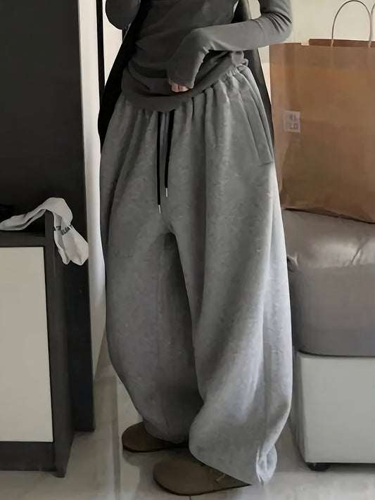 Women's Ultra-Comfy Drawstring Joggers - Casual, Loose Fit, Polyester Sweatpants in Light Gray, Machine Washable, Perfect for All Seasons