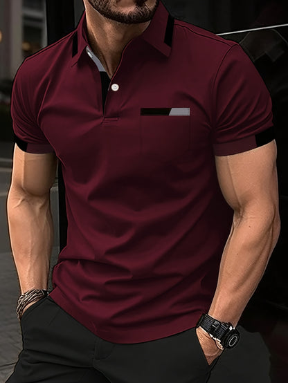 Elegant Men's Color Block Shirt - Casual & Stylish, Short Sleeve, Button Detail, Perfect for Home or Out