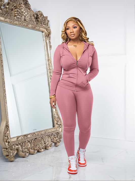 Women Two Piece Outfits Workout Sets Bodycon Tracksuit Long Sleeve Zip Up Hoodie Jacket Jogger Matching Sweat Pants Set