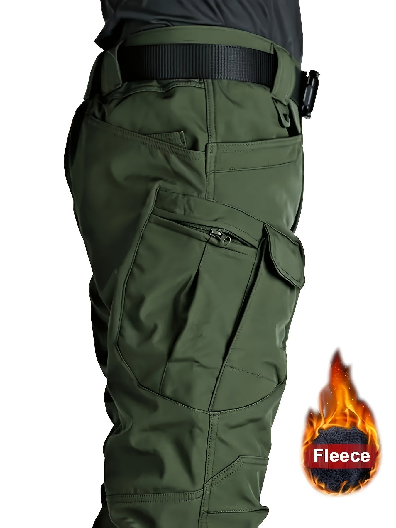 Men'S Outdoor Military Tactical Pants, Soft Shell Fleece Lined, Waterproof Windproof Warm Work Pants, Autumn/Winter Season, Polyester 90.70%, Spandex 9.30%, Solid Color, Sports Style, Regular Fit, Mid Waist, Woven Fabric, 320