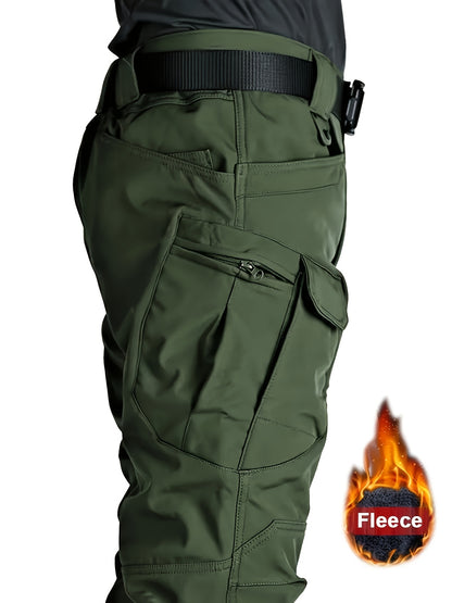 Men'S Outdoor Military Tactical Pants, Soft Shell Fleece Lined, Waterproof Windproof Warm Work Pants, Autumn/Winter Season, Polyester 90.70%, Spandex 9.30%, Solid Color, Sports Style, Regular Fit, Mid Waist, Woven Fabric, 320