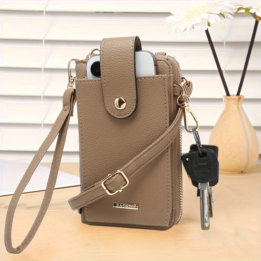 RAGSTO Women's Compact Crossbody Phone Wallet - Chic Mini Shoulder Bag with Adjustable Strap, Multiple Credit Card Slots & Zipper Closure, Black & Brown Geometric Pattern, Perfect Valentine's Day Gift for Her, Casual Crossbod
