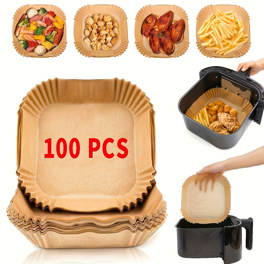 100 High-quality Air Fryer Pad Paper - Thickened, Non-stick, Oil-resistant, Suitable for 2-8 Air Fryer - Essential Kitchen And Restaurant Supplies for Frying, Baking, Cooking And Microwave, Practical Air Fryer Paper, Essentia