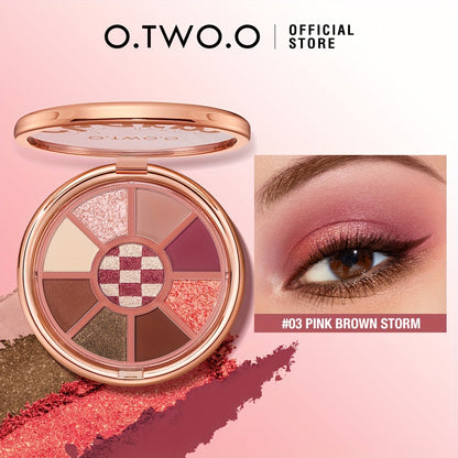 O.TWO.O Velvet Smooth Eyeshadow Palette - 9 Vibrant Colors, Matte & Shimmer Finish, Long-Lasting High Pigment Makeup with Rose Golden Compact, Perfect for Valentine’s Day or Everyday Glam