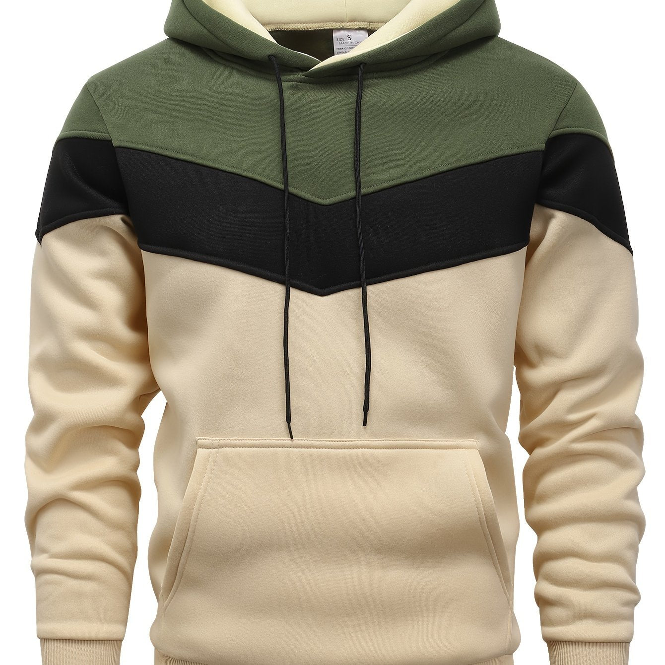 Mens Color Block Hooded Pullover Hoodie - Soft Slight Stretch Polyester Fabric, Long Sleeve, Regular Fit, Contrast Collar, Kangaroo Pocket, Hand Wash Only - Perfect Winter and Fall Streetwear Gift for Him