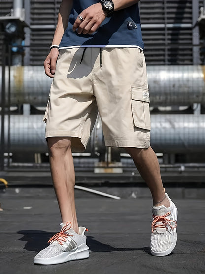 4-Pack Solid Color Men's Casual Cargo Shorts - 100% Polyester, Regular Fit, Non-Stretch Woven Fabric, Drawstring and Multiple Pockets for Daily Wear