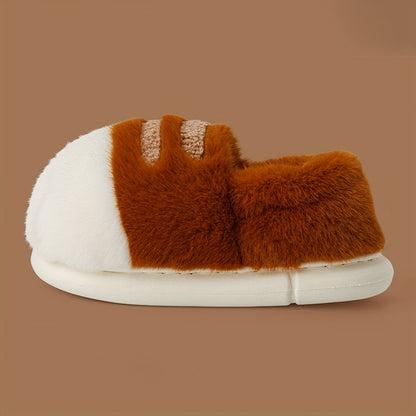 Winter Cartoon Cat Paw Style Women's Slippers for Home Warmth Men's Plush Flat Shoes