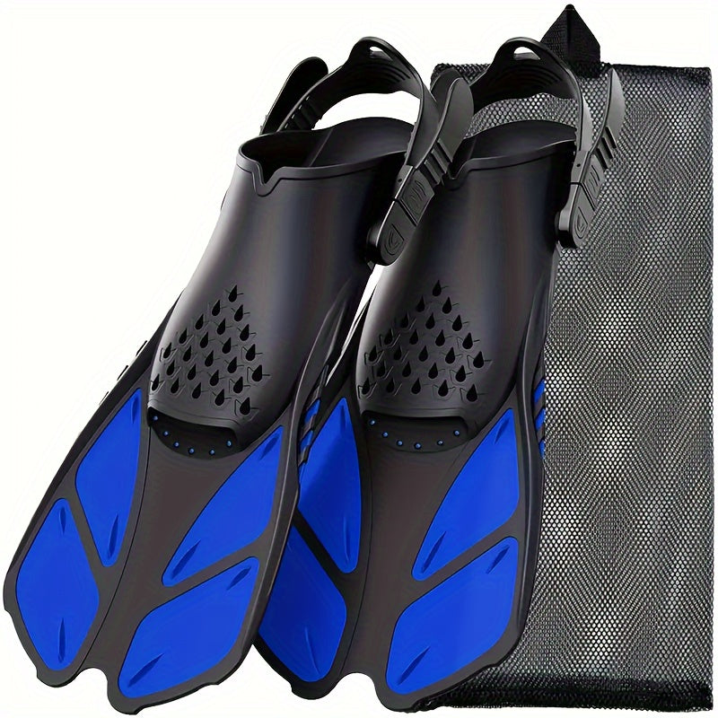 [Popular Choice] Qingsong Adjustable Snorkeling Fins with Buckles, Open Heel Design, Short Travel Swim Fins for Adults - Men and Women, Black