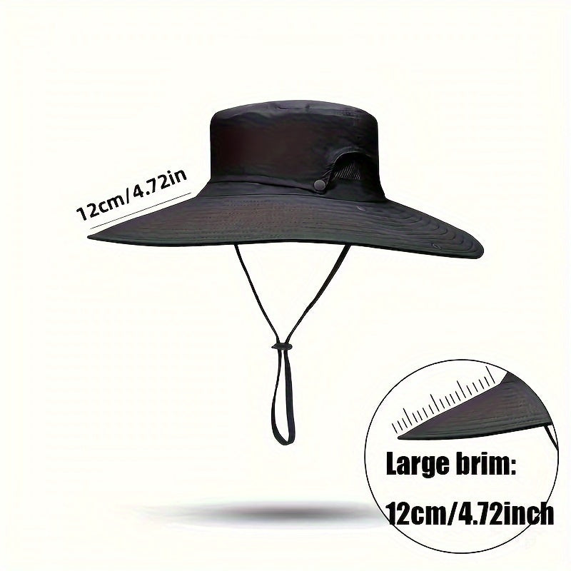 1pc Men's Breathable Wide Brim Sun Hat with UV Protection, Adjustable Buckle Closure, Solid Color, Outdoor Hiking & Recreation Hat with Non-Woven Polyester Fabric