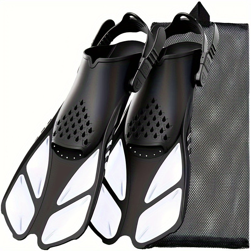 [Popular Choice] Qingsong Adjustable Snorkeling Fins with Buckles, Open Heel Design, Short Travel Swim Fins for Adults - Men and Women, Black