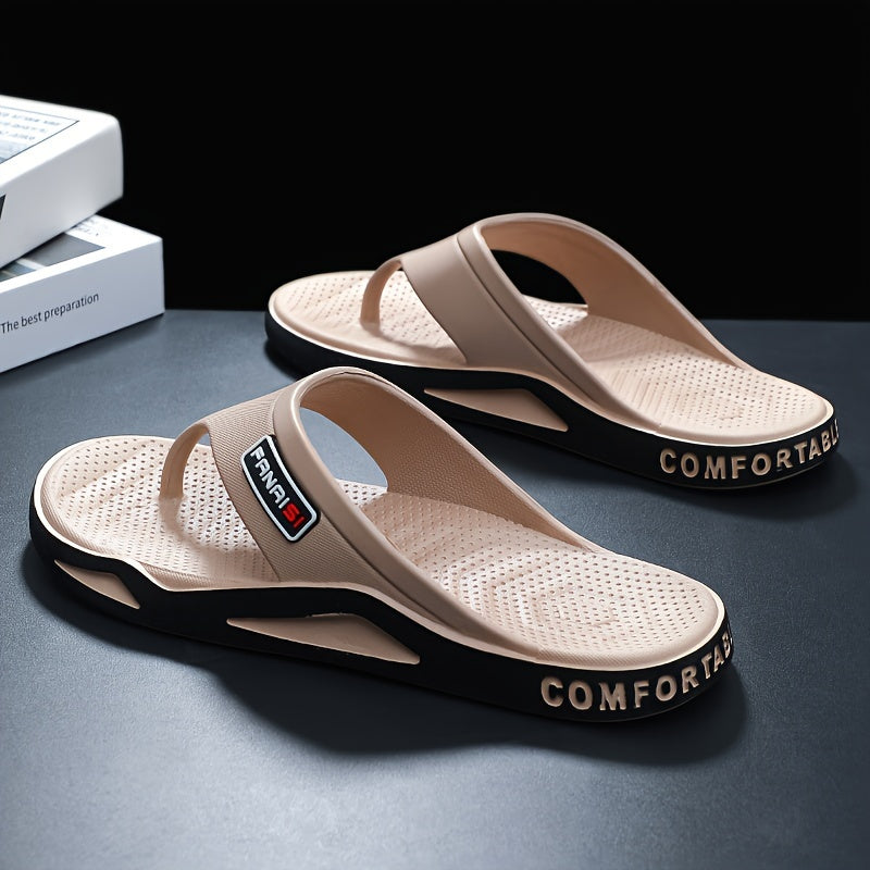 Men's Solid Color Street Style Lightweight Flip Flops, Comfy Non Slip Casual Durable Thong Sandals For Men's Summer Outdoor Activities