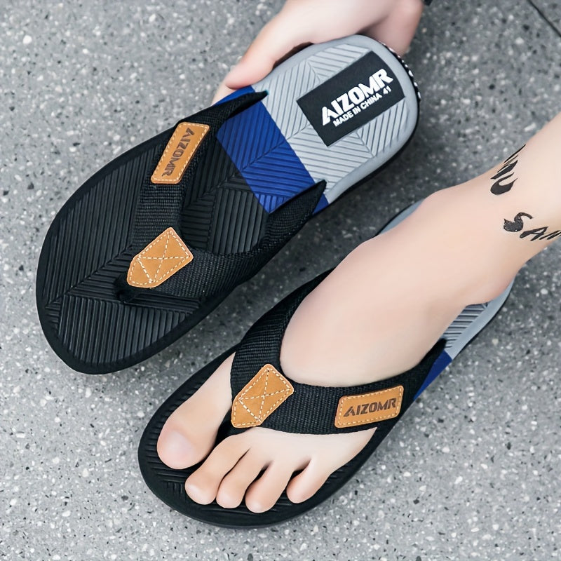Men's Summer Flip-Flops - Non-Slip, Odor-Resistant Beach Sandals with Arch Support, Green & Yellow Striped Design, Comfortable EVA Upper & Rubber Sole for Everyday and Casual Wear, Leisure Comfort | Casual Style | Durable San