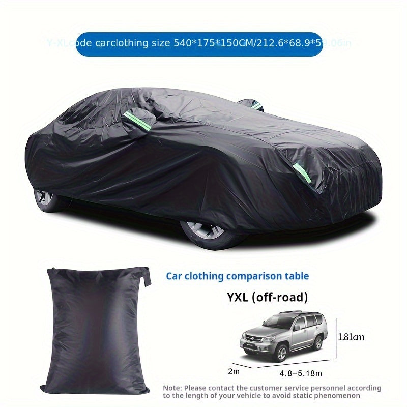 The Car Cover Is All Black With A 190T Silver-coated Fabric, Car Cover With Sun Protection, Polyester Reflective Strip Car Cover