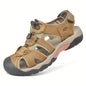 Men's Genuine Leather Non-Slip Sandals - Lightweight Quick-Dry Beach Shoes with Adjustable Straps, Breathable Rubber Sole & Comfortable Round Toe for Summer Casual Wear