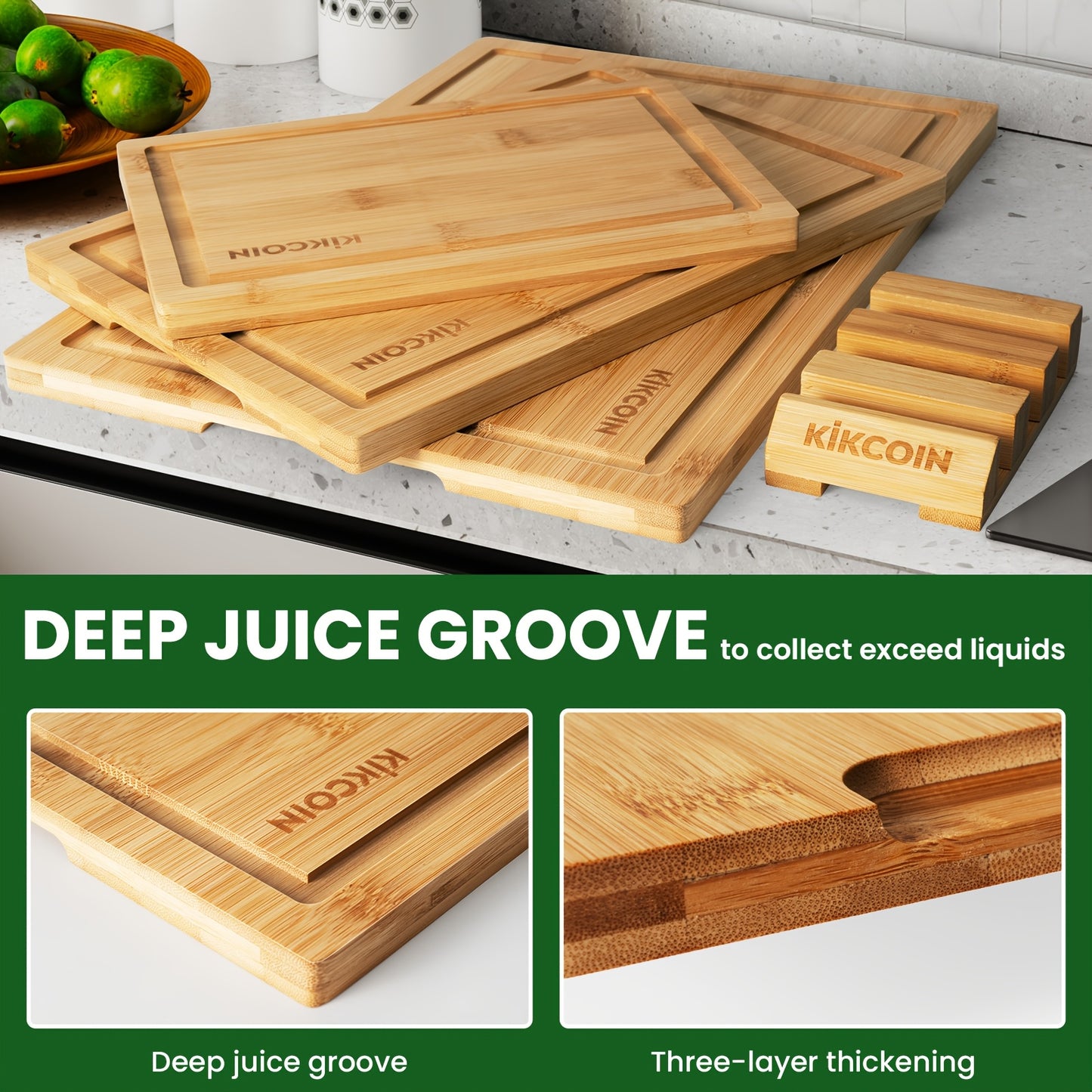 4pcs Oversized Bamboo Cutting Board, Equipped With Cutting Board Rack, Kitchen Gadgets, Juice Groove, Knife Friendly, Invisible Handle, Multifunctional Board, The Best Gift For Family, Friends And Relative. Valentine'S Day, H