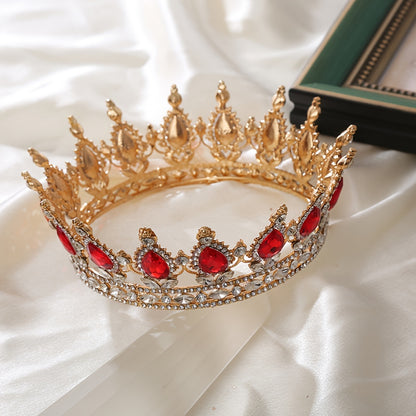 1pc Baroque Style Round Crown Princess Queen's Round Crown Bridal Wedding Birthday Hair Accessories, Retro Style