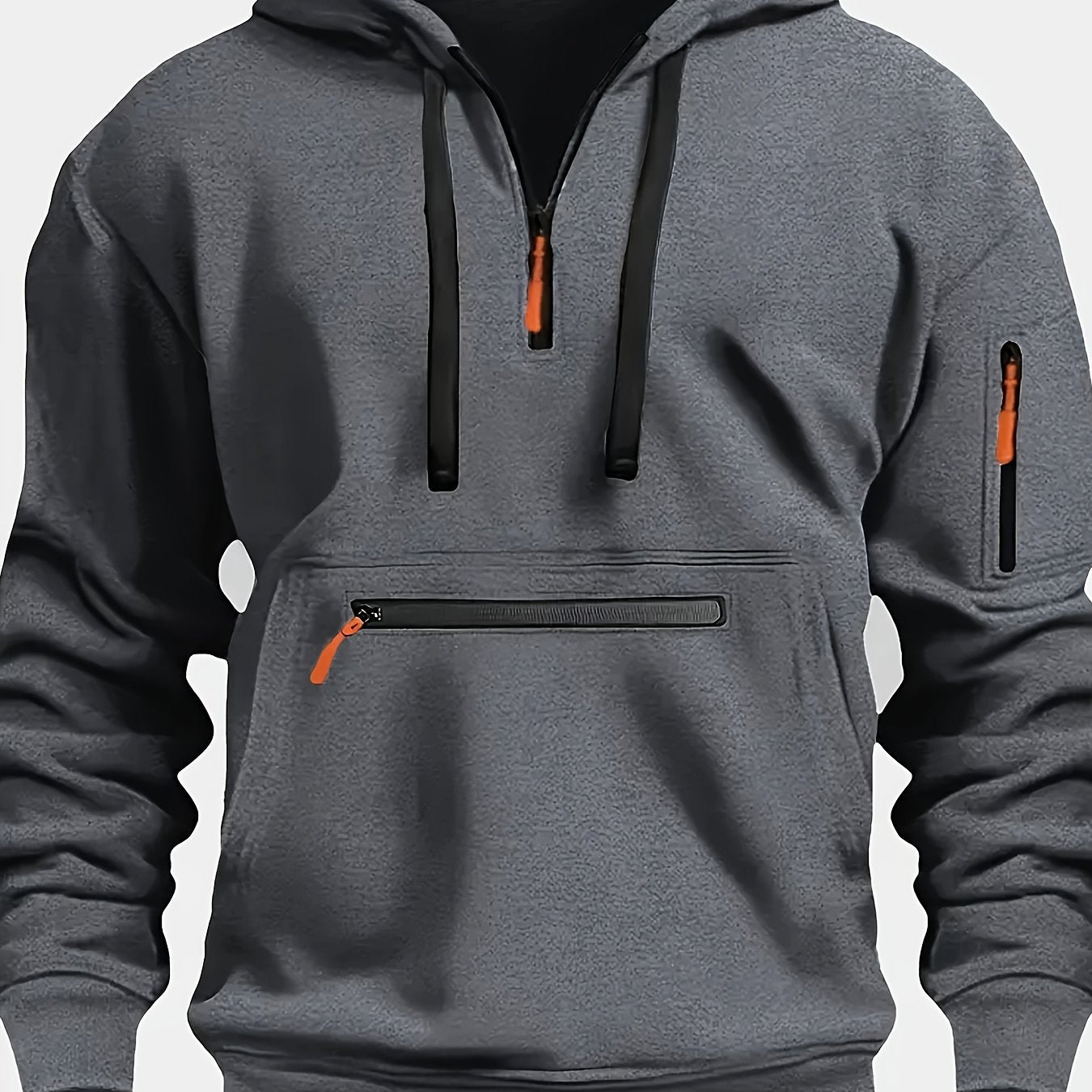 220gsm 100% Polyester Long Sleeve Hoodie - Men's Solid Color Regular Fit Casual Pullover with Zipper Pocket for Fall/Winter