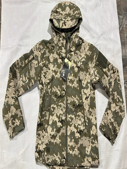 Men's Camouflage Print Softshell Jacket, Multi-Pocket Hooded Coat, Windproof Outdoor Jacket For Hiking And Camping