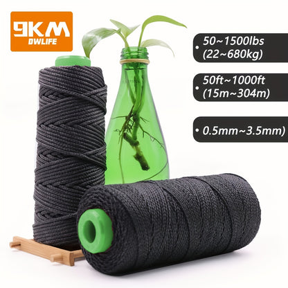 9KM Braided Kevlar Line, Black 22.68-680.39 KG Fishing Assist Rope, High Strength Kite Flying Line, Outdoor Camping Hiking Refractory Rope