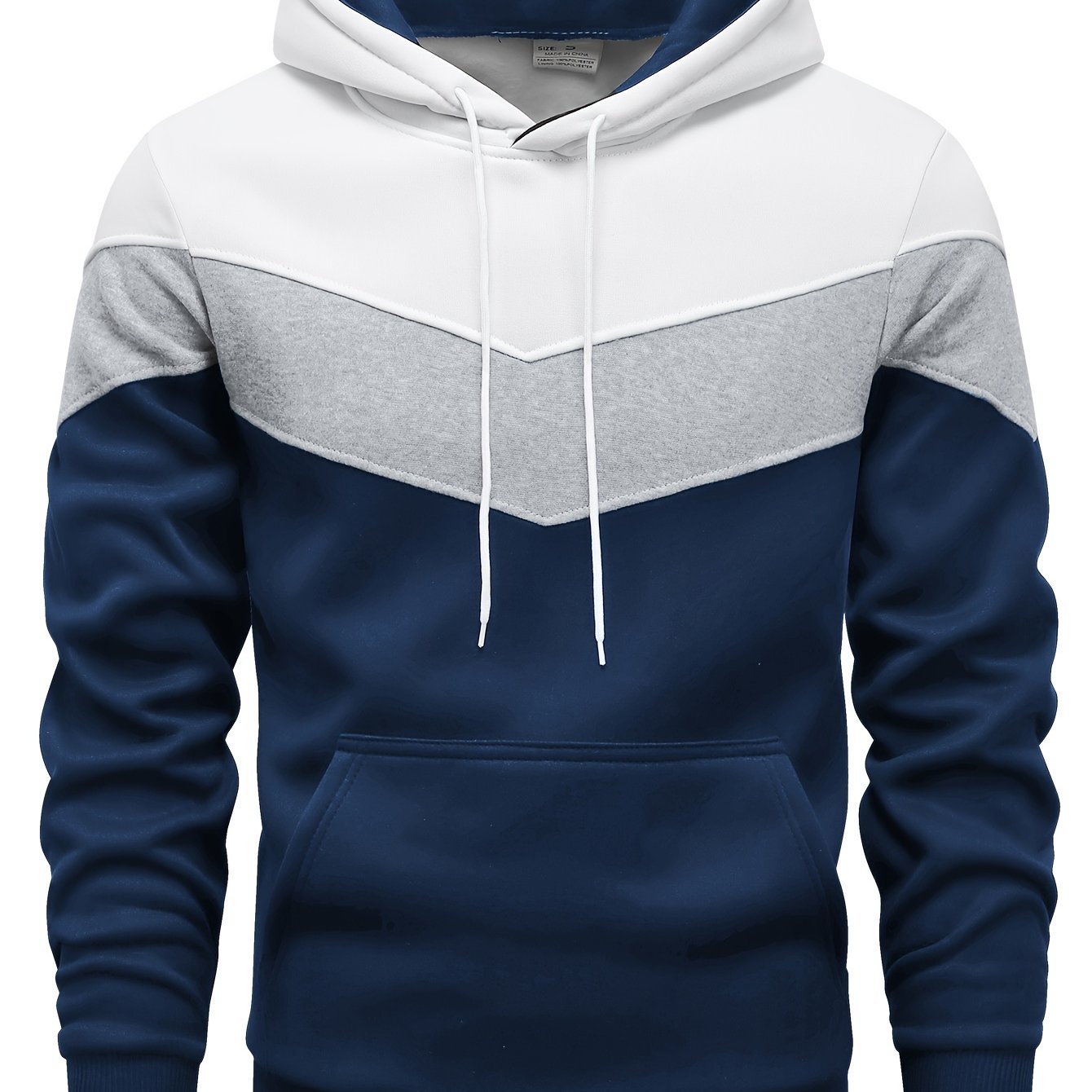 Mens Color Block Hooded Pullover Hoodie - Soft Slight Stretch Polyester Fabric, Long Sleeve, Regular Fit, Contrast Collar, Kangaroo Pocket, Hand Wash Only - Perfect Winter and Fall Streetwear Gift for Him