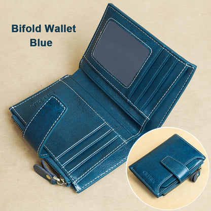 Genuine Leather RFID Blocking Wallet for Women - Stylish Bifold Card Holder with Detachable ID Window, Zipper Coin Pocket & Multiple Compartments, Red, Travel Accessory | Rfid Safe Wallet | Durable Leather, Card Holder Wallet