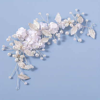 1Pc Flower Bride Wedding Hair Vine Pearl Bridal Hair Piece Leaf Hair Accessories Rhinestone Headband For Women And Girls