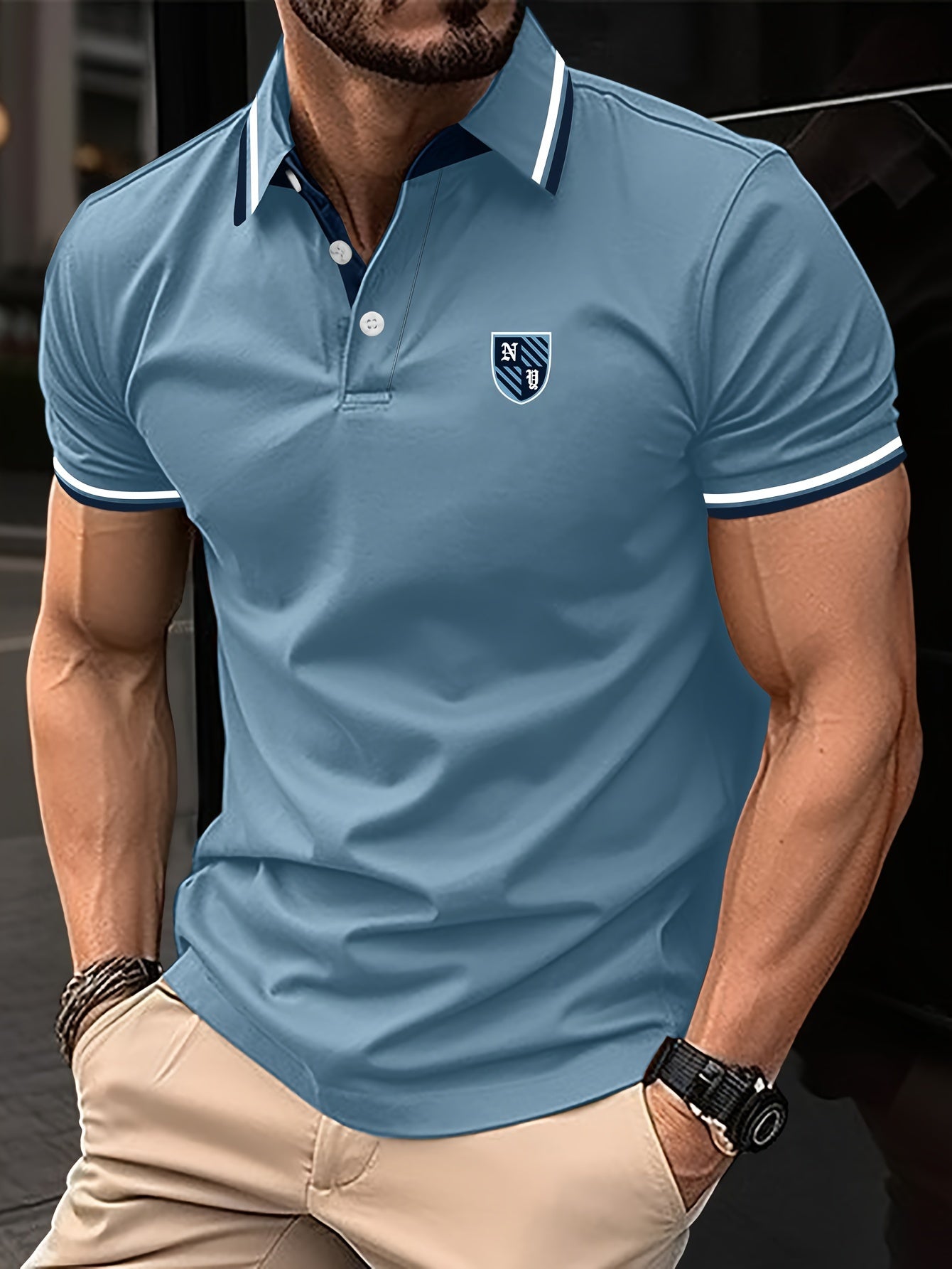 Casual Men's Short Sleeve Golf Shirt With Contrast Trim Design, Comfy Male Shirt For Golf Sports, Gift For Men