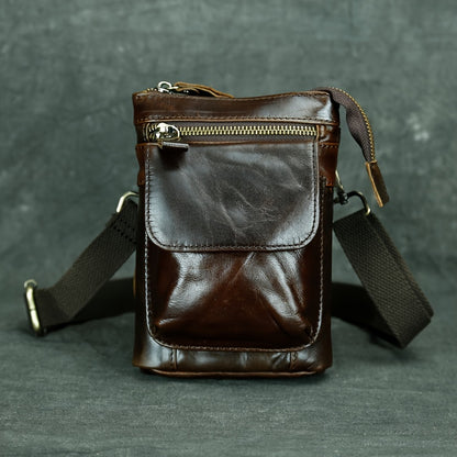 Genuine Leather Crossbody Bag, Casual Retro Style, Multi-Functional Outdoor Purse with 7-inch Mobile Phone Pocket, Hook Wear Belt, Uncharged - Ideal for Going Out