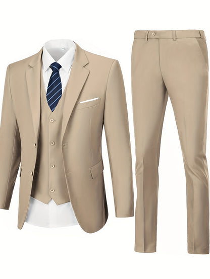 Men's Suits Set 3pcs Business Work Banquet Performance Travel Holiday Vacation Daily Birthday Gift Dress Tuxedo Jacket Coat Blazer Vest Pants Suit Set for Men Size XS-XXXL Wedding Season