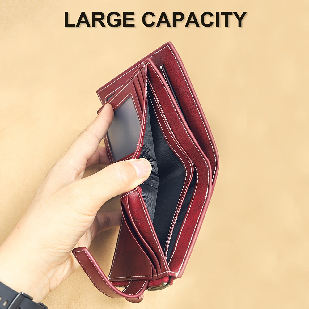 Genuine Leather RFID Blocking Wallet for Women - Stylish Bifold Card Holder with Detachable ID Window, Zipper Coin Pocket & Multiple Compartments, Red, Travel Accessory | Rfid Safe Wallet | Durable Leather, Card Holder Wallet