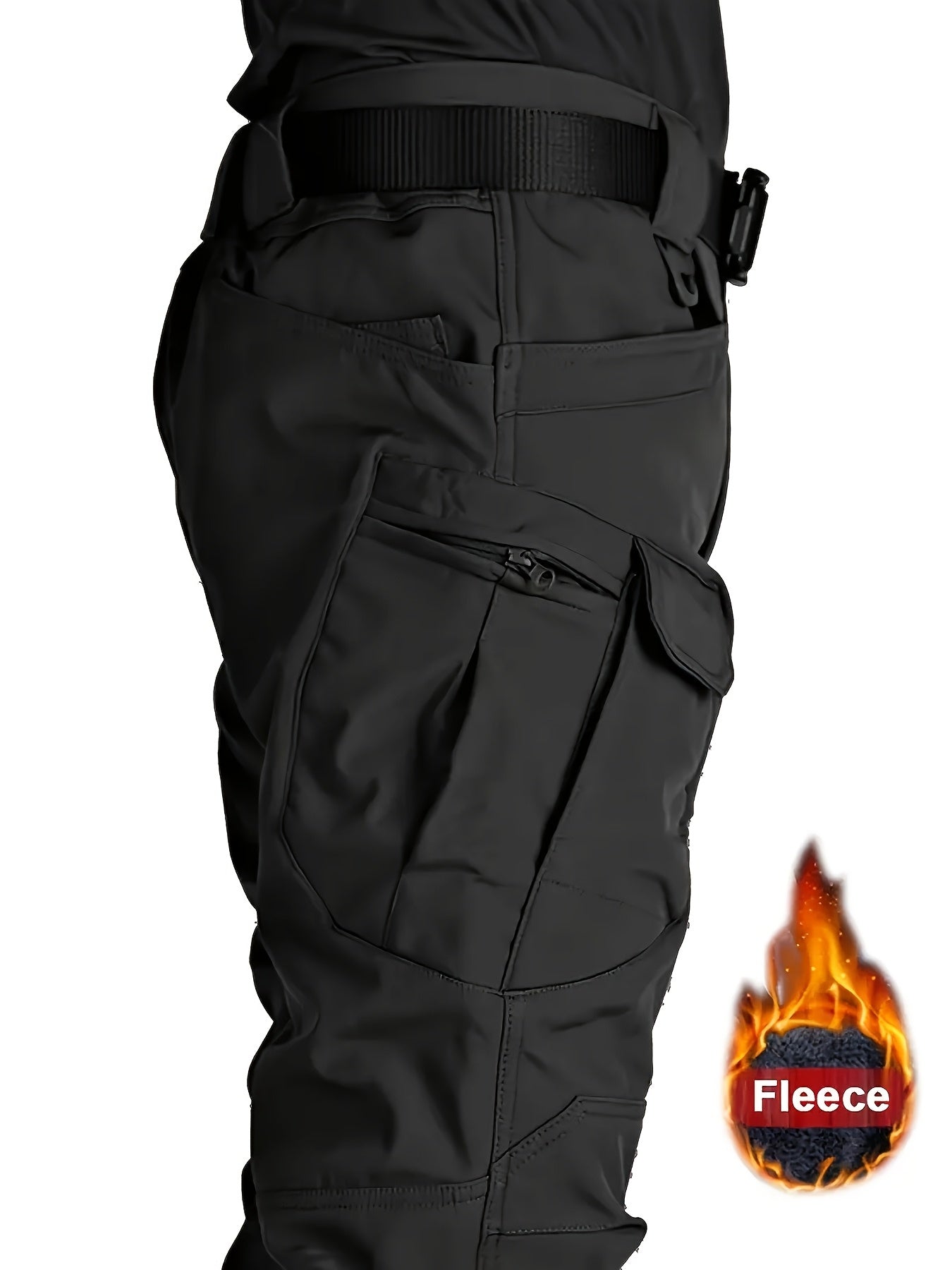 Men'S Outdoor Military Tactical Pants, Soft Shell Fleece Lined, Waterproof Windproof Warm Work Pants, Autumn/Winter Season, Polyester 90.70%, Spandex 9.30%, Solid Color, Sports Style, Regular Fit, Mid Waist, Woven Fabric, 320