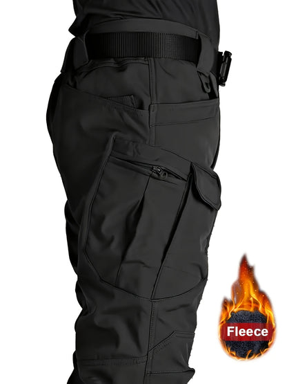 Men'S Outdoor Military Tactical Pants, Soft Shell Fleece Lined, Waterproof Windproof Warm Work Pants, Autumn/Winter Season, Polyester 90.70%, Spandex 9.30%, Solid Color, Sports Style, Regular Fit, Mid Waist, Woven Fabric, 320