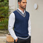 Men's Casual V-Neck Sweater Vest - Striped Cable Knit, Sleeveless Pullover for Spring/Fall