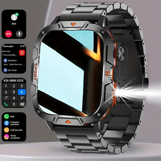 LONZERUI2024 Men'S Smartwatch, 4.98cm HD IPS Screen, Alloy Body, Silicone Strap, with 420mAh Rechargeable Battery, Wireless 5.2, USB Charging, Flashlight, IP68 Waterproof, 240p Display, 95% Screen Ratio, ≤36V for Android/iO