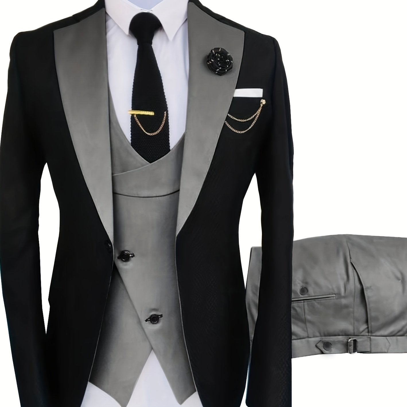 Men's 3pcs Slim Fit Suit Double Breasted Suit Men Formal Suit for Wedding Prom Dinner Party