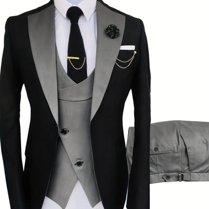 Men's 3pcs Slim Fit Suit Double Breasted Suit Men Formal Suit for Wedding Prom Dinner Party