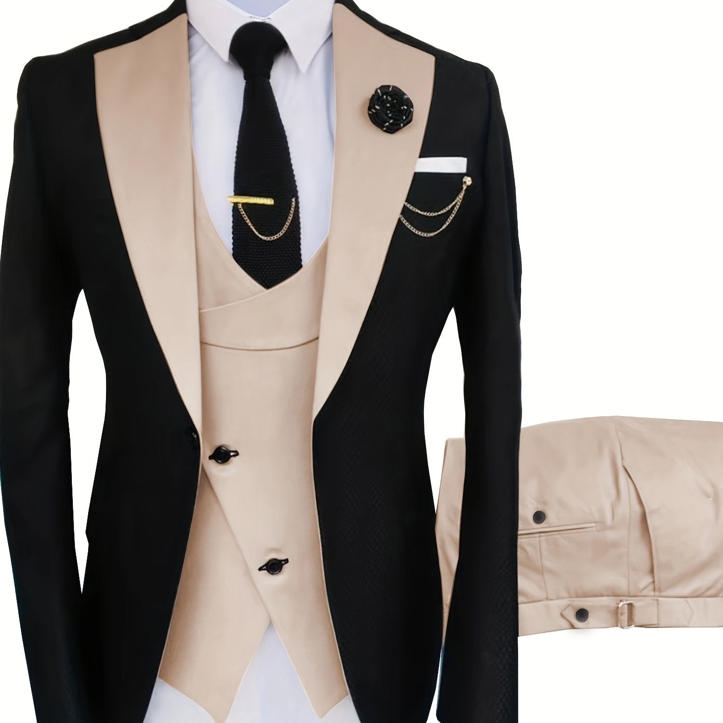 Men's 3pcs Slim Fit Suit Double Breasted Suit Men Formal Suit for Wedding Prom Dinner Party