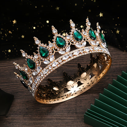 1pc Luxurious Golden-Plated Alloy Bridal Tiara with Sparkling Red Rhinestones - Elegant Boho Style Wedding Headpiece, Glamorous Hair Accessory for Ceremonies & Receptions, Sophisticated Look for Women, Photography Headpiece|E