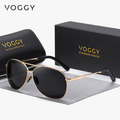 [Popular Choice] 1pc VOGGY Polarized Glasses, Oval Metal Frame with Spring Hinges, UV Protection for Men & Women, Ideal for Driving, Cycling, Fishing, Travel & Party Decor