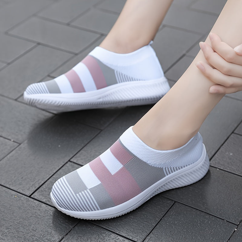 Women's Breathable Knit Sneakers, Casual Slip On Outdoor Shoes, Comfortable Low Top Shoes