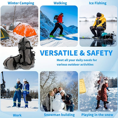 24-Tooth Stainless Steel Ice Grips - Anti-Slip Snow Claw Shoe Covers for Winter, Outdoor Hiking Crampons